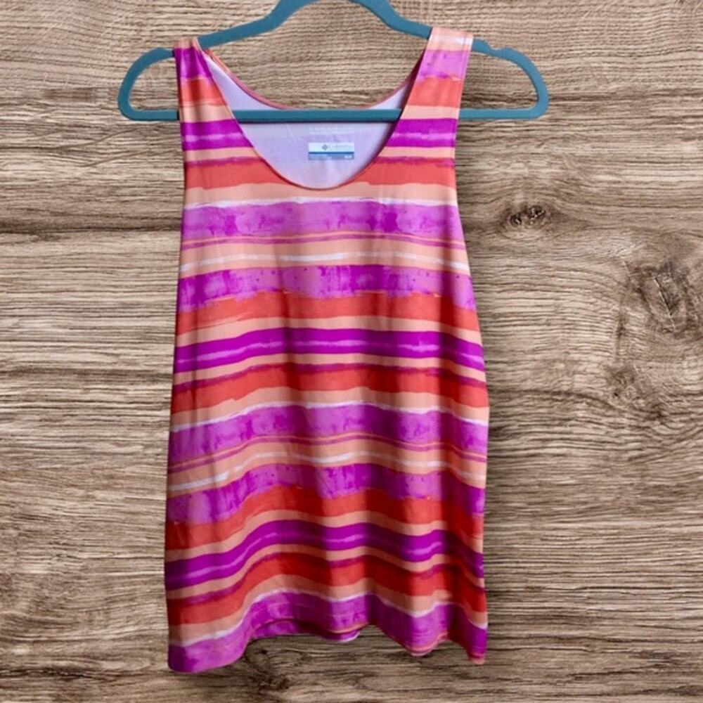 Columbia pink orange stripe Omniwick tank top. Medium.